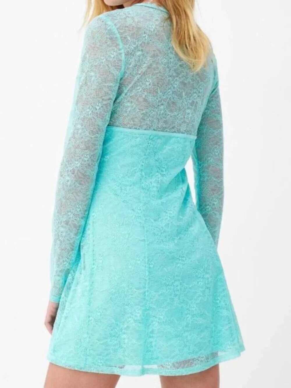 NWT Bow-detail V-neck stretch lace skater minidress teal - Picture 4 of 4